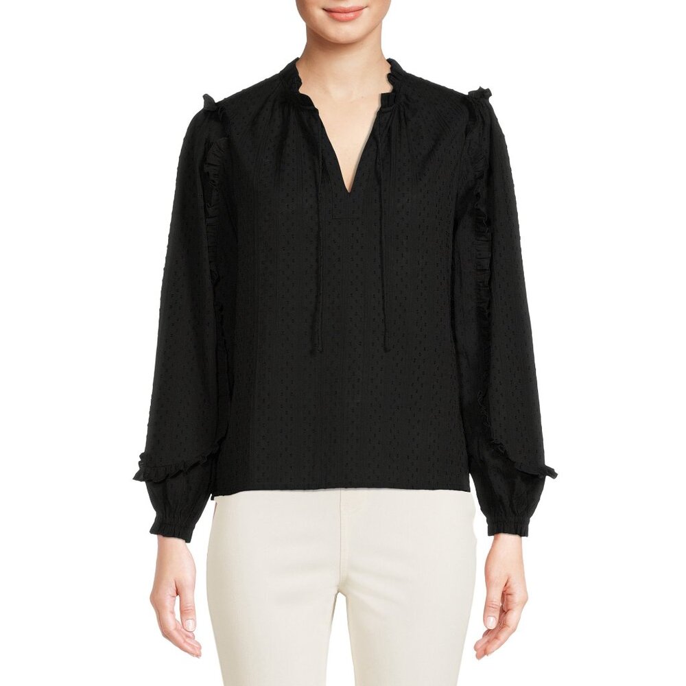 Time And Tru Mixed Print Ruffle Top With Long Sle… - image 1